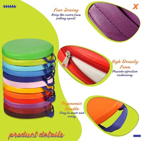 12 Pcs Floor Cushions Classroom Flexible Floor Seating with Handle for Kids in Home School Classroom Kindergarten Daycare Nursery (Classic Color,Square) in Kuwait