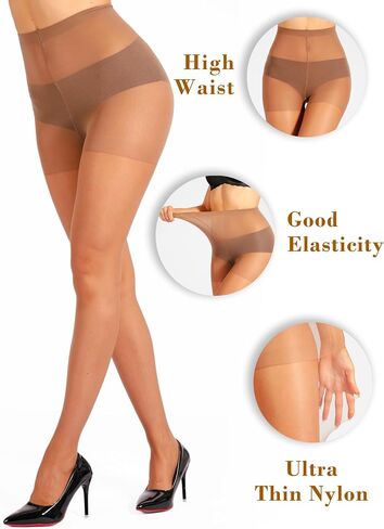 HONENNA Sheer Tights for Women 3 Pairs 20D Control Top High Waist Pantyhose with Reinforced Toes in Kuwait