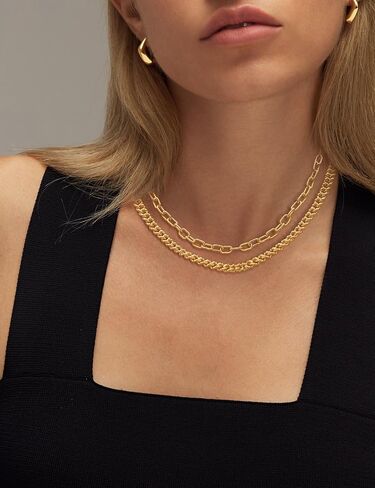 Moodear Gold Necklace for Women 14K Dainty Chunky Gold Chain Necklace Cuban Link Paperclip Chain Choker Layered Pearl Pendent Necklace for Women Trendy Fashion Jewelry in Saudi Arabia