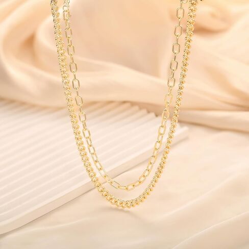 Moodear Gold Necklace for Women 14K Dainty Chunky Gold Chain Necklace Cuban Link Paperclip Chain Choker Layered Pearl Pendent Necklace for Women Trendy Fashion Jewelry in Saudi Arabia