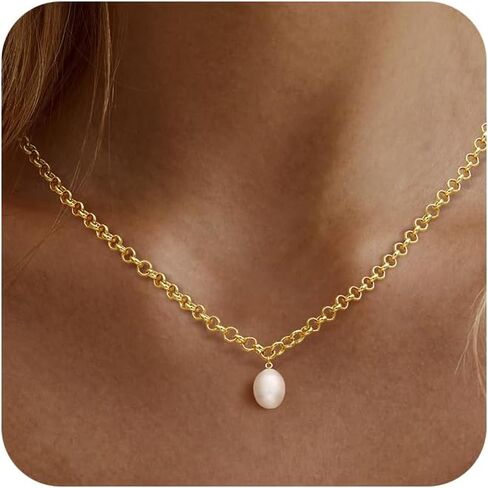 Moodear Gold Necklace for Women 14K Dainty Chunky Gold Chain Necklace Cuban Link Paperclip Chain Choker Layered Pearl Pendent Necklace for Women Trendy Fashion Jewelry in Saudi Arabia