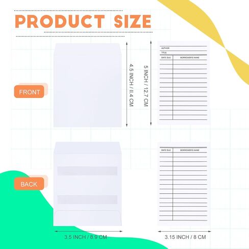 500 Pcs Set of 250 Library Card Pockets Self Adhesive and 250 Due Date Cards for Book Checkouts, Cds, DVDs, Classroom Supplies (White) in Saudi Arabia