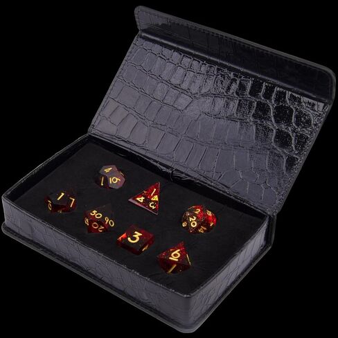 AUSTOR 7-Die DND مجموعة النرد حادة الحواف من الراتنج النرد متعدد السطوح مصنوع يدويًا من أجل الزنزانات والتنينات RPG MTG ألعاب الطاولة (موجة زرقاء in Kuwait