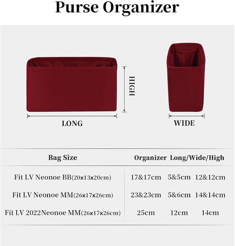 Organizer for Luxury Bag with Silky Satin, Tote Bag Inner and Purse Bags Storage Fit for Neonoe BB/MM/2022 MM Bags, Multiple Pockets Capacity, Lightweight for Daily Use(Ruby, Neonoe BB) in Saudi Arabia