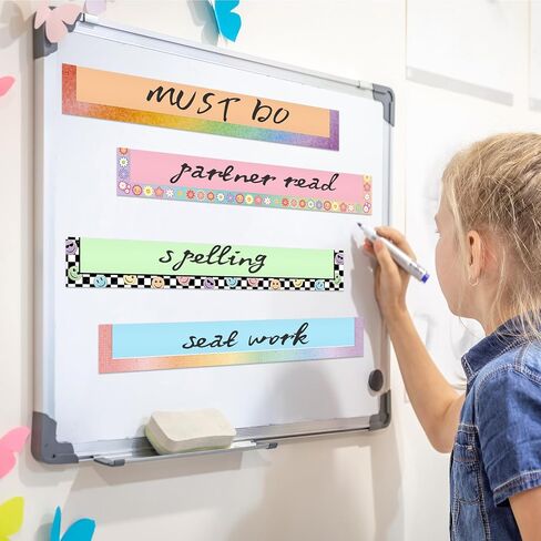 8 Pcs Boho Magnetic Pocket Chart for Whiteboard 14''x2'' Magnetic Sentence Strip Pocket Magnetic Strips for Classroom Teacher Student School Learning Tool Chalkboard Bulletin Board Decor in Saudi Arabia