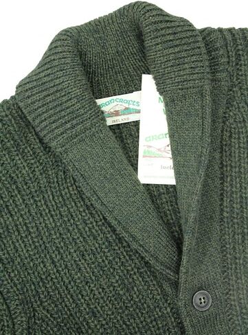 Aran Crafts Men's Irish Cable Knitted Ribbed Shawl Cardigan (100% Merino Wool) in Kuwait
