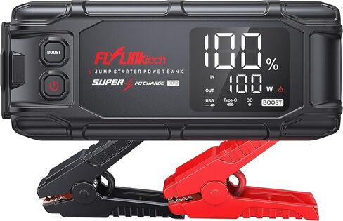 BD10 Car Jump Starter 6000A Peak Quick Start (لجميع أنواع الغاز أو ما يصل إلى 12 لتر ديزل)، حزمة طاقة عالية السعة 26800 مللي أمبير في الساعة مع شحن PD45W، أداة بطارية مثالية للسيارات والشاحنات وسيارات الدفع الرباعي in Kuwait