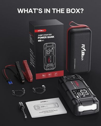 BD10 Car Jump Starter 6000A Peak Quick Start (لجميع أنواع الغاز أو ما يصل إلى 12 لتر ديزل)، حزمة طاقة عالية السعة 26800 مللي أمبير في الساعة مع شحن PD45W، أداة بطارية مثالية للسيارات والشاحنات وسيارات الدفع الرباعي in Kuwait