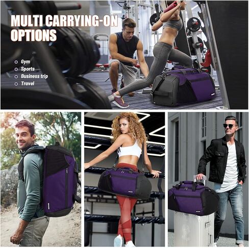 حقيبة رياضية للرجال والنساء، حقيبة ظهر رياضية كبيرة سعة 45 لتر، جيوب متعددة وحقائب رياضية مع حجرة للأحذية والرطبة للتمرين والسفر وعطلة نهاية الأسبوع طوال الليل، باللون الأسود in Kuwait