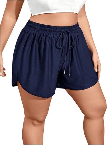Women's Plus Size Drawstring Waist Swim Shorts Tie Front Track Shorts Bottoms Beachwear in Saudi Arabia