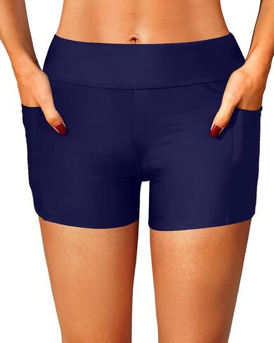 Zmart Women 3" Swim Shorts High Waisted Boy Short Swim Bathing Suit Bottoms Swimsuit Board Shorts UPF 50+ with Pockets in Saudi Arabia