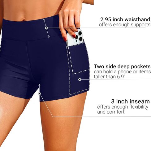 Zmart Women 3" Swim Shorts High Waisted Boy Short Swim Bathing Suit Bottoms Swimsuit Board Shorts UPF 50+ with Pockets in Saudi Arabia
