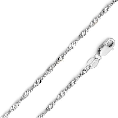 14k Yellow OR White OR Tri Color Gold Chain Necklace - 1.8mm Solid Singapore Gold Chain for Men and Women with Lobster Claw Clasp in Kuwait