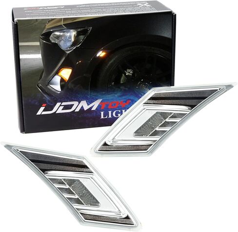 iJDMTOY JDM عدسات مدخنة بيضاء/كهرمانية ثنائية اللون LED علامات جانبية أمامية متوافقة مع 2013-16 Scion FR-S، 2013-21 Subaru BRZ، 2017-21 Toyota 86 (وقوف السيارات: White LED، إشارة الانعطاف: Amber LED) in Saudi Arabia