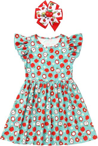 IMEKIS Toddler Kids Girls Back to School Dress with Hair Bow Pencil Print Kindergarten First Day of School Outfit 4-7T in Saudi Arabia