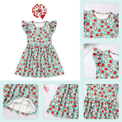 IMEKIS Toddler Kids Girls Back to School Dress with Hair Bow Pencil Print Kindergarten First Day of School Outfit 4-7T in Saudi Arabia