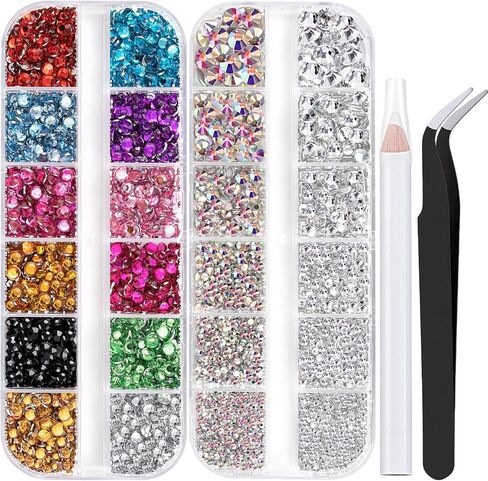 Two Packs of Flatback Rhinestones 4520 Pcs Rainbow Gems Crystal Nail Rhinestones for Crafting, Colorful+ AB+Transparent White Rhinestones for Bedazzling with Picker Tools for Nail Art and Face Makeup in Saudi Arabia