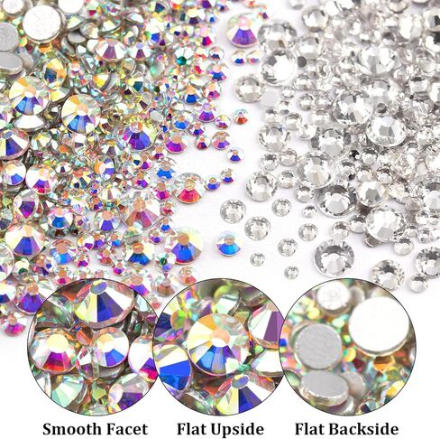 Two Packs of Flatback Rhinestones 4520 Pcs Rainbow Gems Crystal Nail Rhinestones for Crafting, Colorful+ AB+Transparent White Rhinestones for Bedazzling with Picker Tools for Nail Art and Face Makeup in Saudi Arabia
