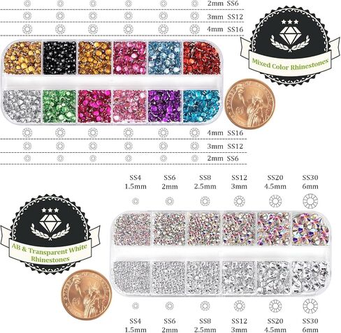 Two Packs of Flatback Rhinestones 4520 Pcs Rainbow Gems Crystal Nail Rhinestones for Crafting, Colorful+ AB+Transparent White Rhinestones for Bedazzling with Picker Tools for Nail Art and Face Makeup in Saudi Arabia