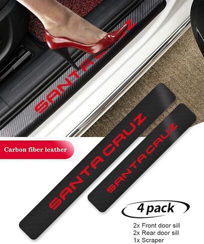 4PCS Car Door Sill Protector Compatible with for Hyundai Santa Cruz Car Accessories Carbon Fiber Textured Leather Car Door Sill Sticker Anti-Dirty Scuff Plate Cover Guard Sill Protector Trim (Red) in Saudi Arabia