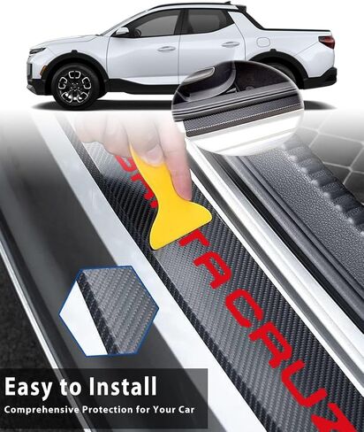 4PCS Car Door Sill Protector Compatible with for Hyundai Santa Cruz Car Accessories Carbon Fiber Textured Leather Car Door Sill Sticker Anti-Dirty Scuff Plate Cover Guard Sill Protector Trim (Red) in Saudi Arabia