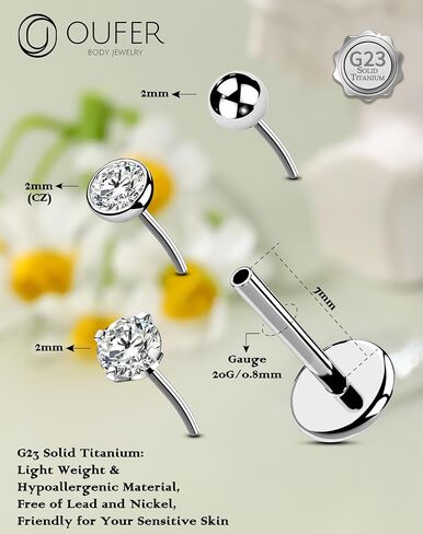 OUFER 4PCS Nose Rings Studs, G23 Solid Titanium 20G Flat Back Push in Threadless Replacement Top and Bar Free to Match, Shining CZ Nose Nostril Piercing Jewelry for Women and Men in Saudi Arabia