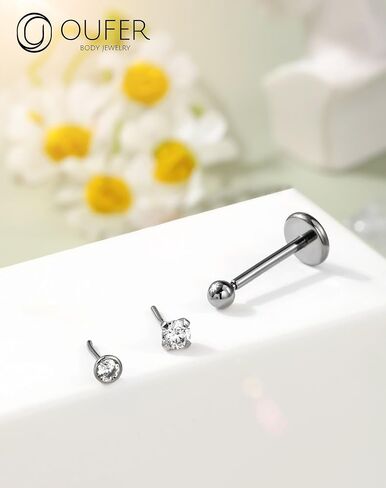 OUFER 4PCS Nose Rings Studs, G23 Solid Titanium 20G Flat Back Push in Threadless Replacement Top and Bar Free to Match, Shining CZ Nose Nostril Piercing Jewelry for Women and Men in Saudi Arabia