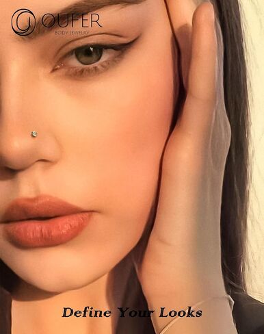 OUFER 4PCS Nose Rings Studs, G23 Solid Titanium 20G Flat Back Push in Threadless Replacement Top and Bar Free to Match, Shining CZ Nose Nostril Piercing Jewelry for Women and Men in Saudi Arabia