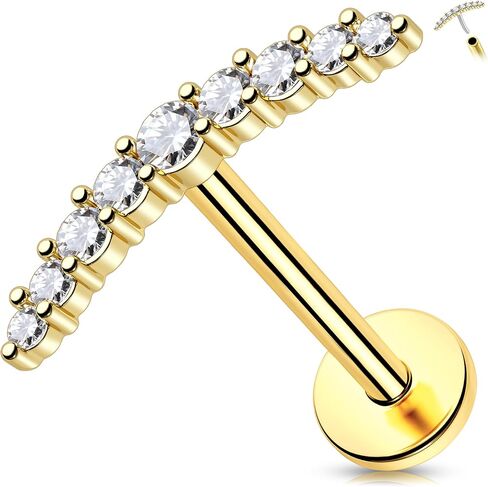 Melighting 14K الذهب الصلب حلق خلفي مسطح واضح تشيكوسلوفاكيا منحني حلق بدون خيوط التيتانيوم دفع بدون خيط في القرط 16 جرام الذهب الغضروف حلق محارة ثقب المجوهرات للنساء in Kuwait