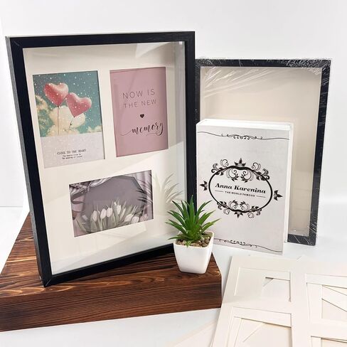 A4 Shadow Box Picture Frame, 2 Pcs 1.8" Deep Wood & Glass Display Case, Wood Deep Shadow Box for Photos, Dried Flowers, Awards, Picture Frames for Wedding Wall (Black) in Saudi Arabia