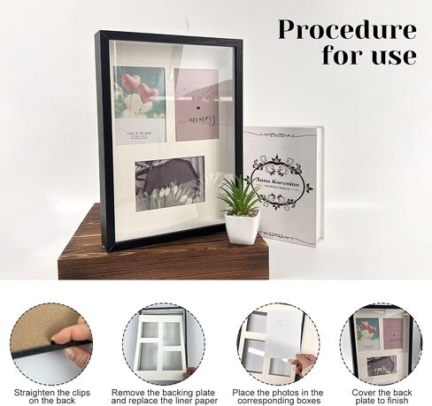 A4 Shadow Box Picture Frame, 2 Pcs 1.8" Deep Wood & Glass Display Case, Wood Deep Shadow Box for Photos, Dried Flowers, Awards, Picture Frames for Wedding Wall (Black) in Saudi Arabia