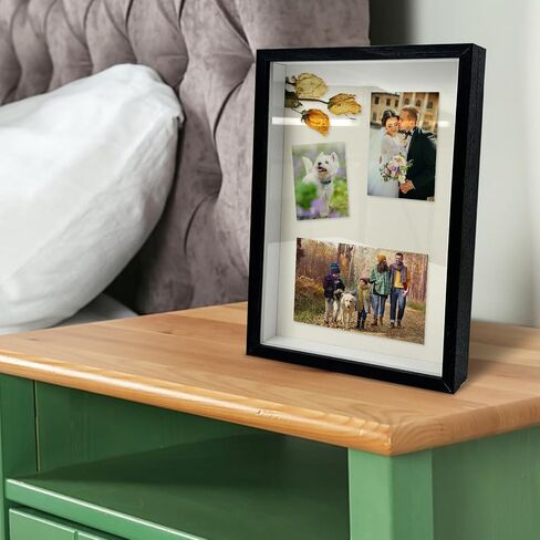 A4 Shadow Box Picture Frame, 2 Pcs 1.8" Deep Wood & Glass Display Case, Wood Deep Shadow Box for Photos, Dried Flowers, Awards, Picture Frames for Wedding Wall (Black) in Saudi Arabia