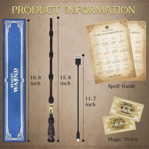 عصا سحرية من kwistq تضيء لعبة الساحر القابلة لإعادة الشحن مع دليل تعويذة وتذكرة سحرية وصندوق هدايا لعيد الميلاد والهالوين وحفلات أعياد الميلاد in Kuwait