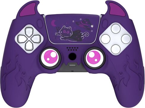 PlayVital Halloween Cute Demon Controller Silicone Case for ps5, Kawaii Controller Cover Gamepad Skin Protector for ps5 with Touch Pad Sticker & Thumb Grip Caps - Purple in Kuwait