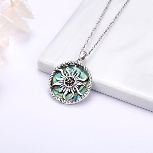 Alphm 925 Sterling Silver Sun/Poseidon Trident Necklace Abalone Shell God of Sun/Sea Pendant Necklace Greek Jewelry for Women Men in Saudi Arabia