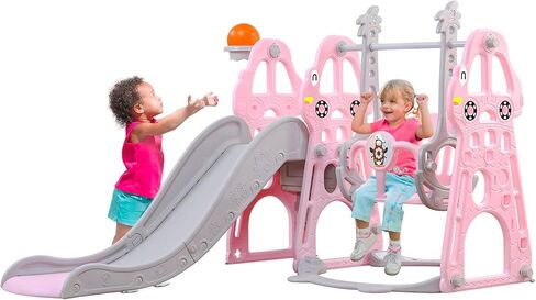 Toddler Slide and Swing Set 4 in 1 Toddler Playground with Swing Slide Climber and Basketball Baby Slide for Boys and Girls Backyard Playsets for Kids Indoor and Outdoor Blue in Saudi Arabia