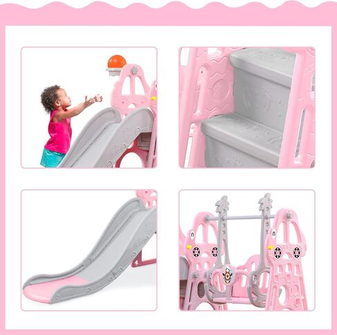 Toddler Slide and Swing Set 4 in 1 Toddler Playground with Swing Slide Climber and Basketball Baby Slide for Boys and Girls Backyard Playsets for Kids Indoor and Outdoor Blue in Saudi Arabia