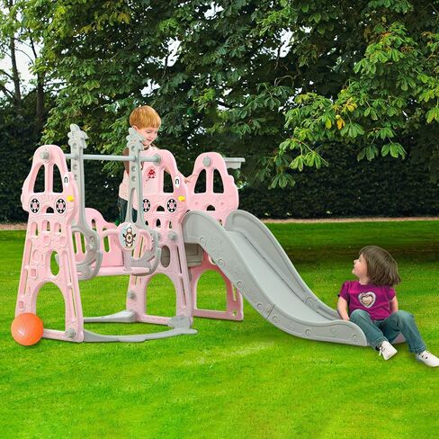 Toddler Slide and Swing Set 4 in 1 Toddler Playground with Swing Slide Climber and Basketball Baby Slide for Boys and Girls Backyard Playsets for Kids Indoor and Outdoor Blue in Saudi Arabia