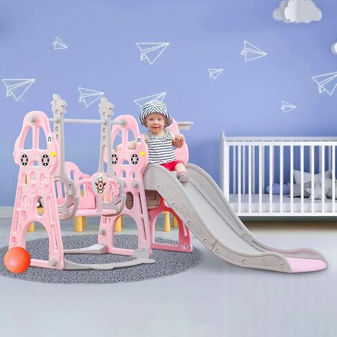 Toddler Slide and Swing Set 4 in 1 Toddler Playground with Swing Slide Climber and Basketball Baby Slide for Boys and Girls Backyard Playsets for Kids Indoor and Outdoor Blue in Saudi Arabia