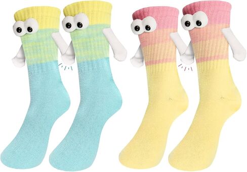 2 Pairs Holding Hands Socks Funny 3D Doll Couple Socks Hand Holding Friend Socks in Saudi Arabia