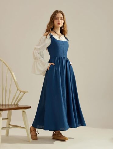 Scarlet Darkness Women's Renaissance Overdress Square Neck Maxi Corset Dress with Pockets in Saudi Arabia