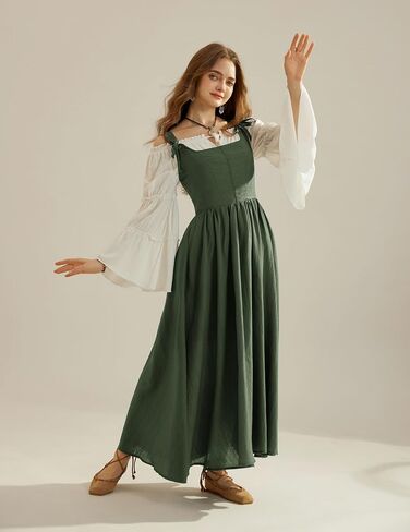 Scarlet Darkness Women's Renaissance Overdress Square Neck Maxi Corset Dress with Pockets in Saudi Arabia