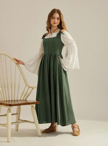 Scarlet Darkness Women's Renaissance Overdress Square Neck Maxi Corset Dress with Pockets in Saudi Arabia