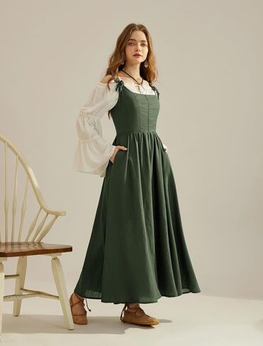 Scarlet Darkness Women's Renaissance Overdress Square Neck Maxi Corset Dress with Pockets in Saudi Arabia