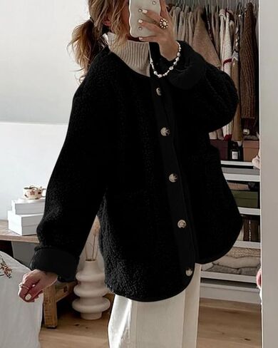 PRETTYGARDEN Women's Warm Winter Coats Casual Long Sleeve Button up Fuzzy Sherpa Fleece Jackets Outerwear in Saudi Arabia