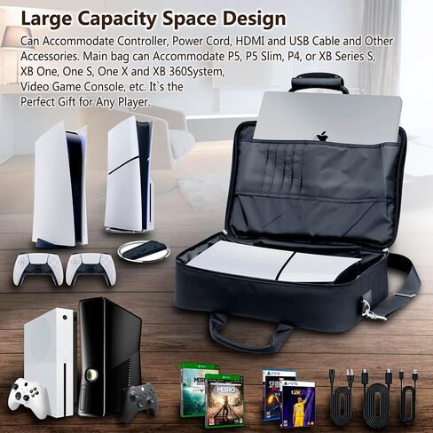 Gaming Console Carrying Case,Compatible with PS5 or PS5 Slim,Travel Carrying Bag for Game Controller and Accessories,Included Controller Protective Box (Black-Red) in Saudi Arabia