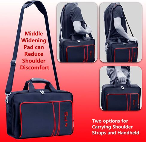 Gaming Console Carrying Case,Compatible with PS5 or PS5 Slim,Travel Carrying Bag for Game Controller and Accessories,Included Controller Protective Box (Black-Red) in Saudi Arabia