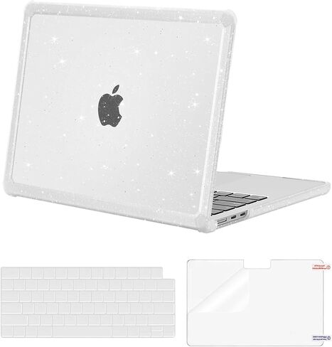 MOSISO Compatible with MacBook Air 13 inch Case 2025 2024 2023 2022 M3 A3113 M2 A2681, Anti-Cracking Heavy Duty TPU Bumper Glitter Hard Case&Keyboard Skin&Screen Film for MacBook Air 13.6, Pink in Saudi Arabia