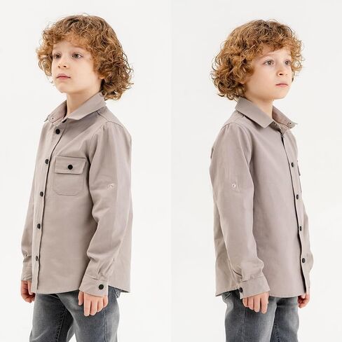 Boys Long Sleeve Shirts: Snap Button Up Toddler Boy Shirt, Roll-Up Sleeves Boys Dress Shirts, Boys Linen Shirt in Kuwait