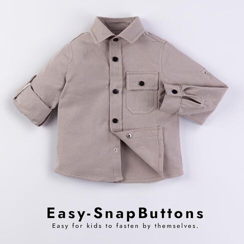 Boys Long Sleeve Shirts: Snap Button Up Toddler Boy Shirt, Roll-Up Sleeves Boys Dress Shirts, Boys Linen Shirt in Kuwait